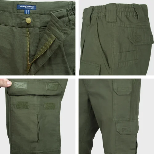 Detail view of tactical casual pants showing durable fabric, smooth zipper closure, and practical pocket construction for daily and outdoor use.