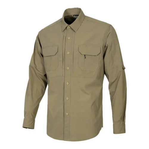 Khaki Tactical Long Sleeve Shirt Front View – Military & Outdoor Uniform