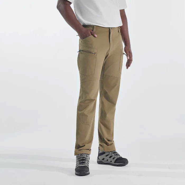 Khaki tactical cargo pants front view featuring ergonomic fit, multi-pocket design and durable fabric for tactical and outdoor operations