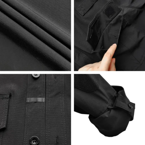 Security Uniform shirt detail highlighting durable fabric, reinforced stitching, and practical design for daily security work.