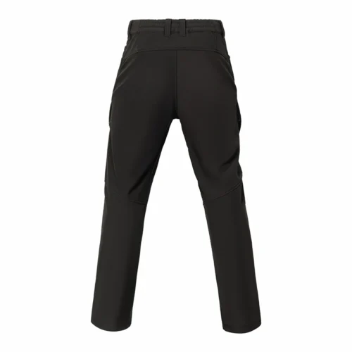 Back view of lightweight tactical pants in black color, featuring a clean tactical silhouette, reinforced seat area, and elastic waistband for comfort during extended outdoor activities.