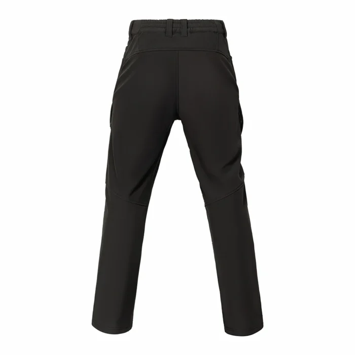 Back view of lightweight tactical pants in black color, featuring a clean tactical silhouette, reinforced seat area, and elastic waistband for comfort during extended outdoor activities.