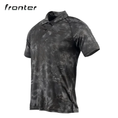 Tactical Polo Shirt shown in police black python camouflage side view with structured fit and clean tactical appearance for law enforcement.