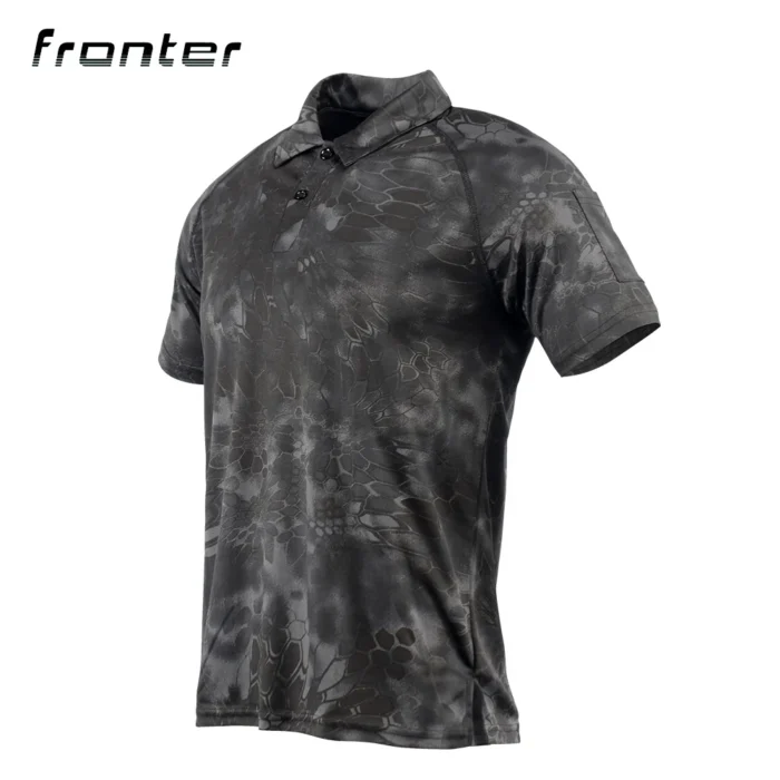 Tactical Polo Shirt shown in police black python camouflage side view with structured fit and clean tactical appearance for law enforcement.