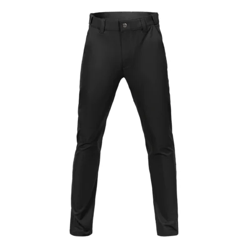 Black outdoor hiking pants front view with lightweight stretch fabric for trekking and outdoor activities