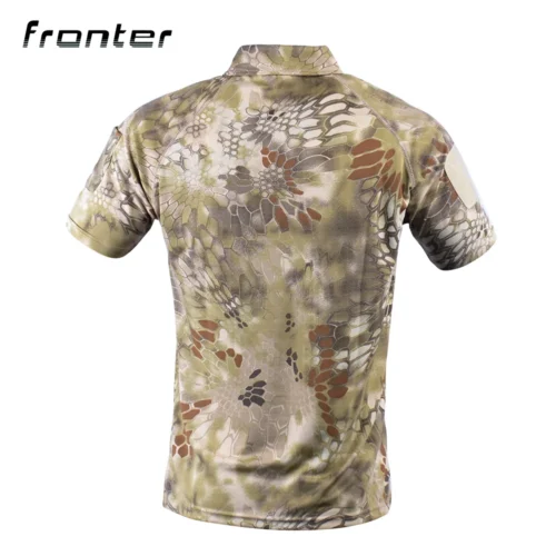 Tactical Polo Shirt shown in desert python camouflage back view featuring reinforced back construction and breathable fabric structure.