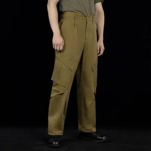 Side view of outdoor cargo pants highlighting ergonomic pocket placement, durable fabric construction, and a comfortable cut designed for outdoor activities and long wear.