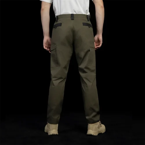 Full back view of tactical cargo pants, designed for professional tactical and industrial applications with durable fabric and balanced pocket structure.