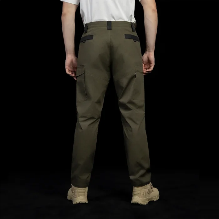Full back view of tactical cargo pants, designed for professional tactical and industrial applications with durable fabric and balanced pocket structure.