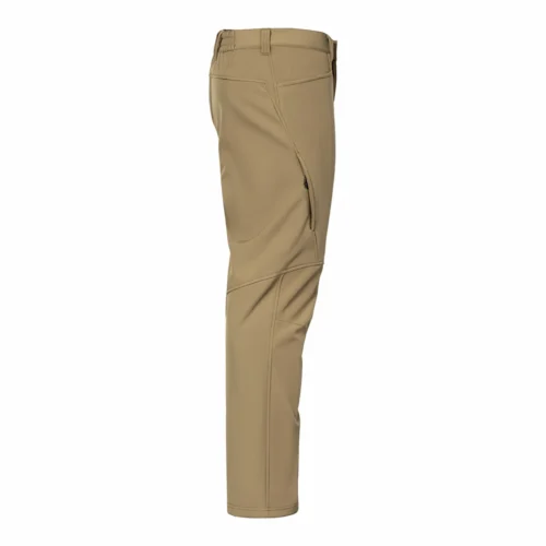 Side view of lightweight tactical pants highlighting the ergonomic cut, articulated knee construction, and flexible fabric for enhanced mobility in outdoor and tactical environments.