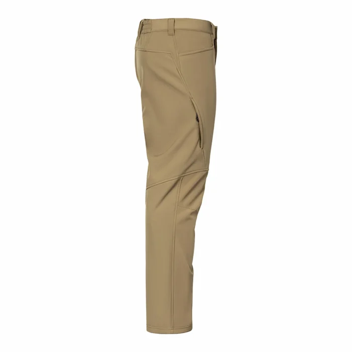 Side view of lightweight tactical pants highlighting the ergonomic cut, articulated knee construction, and flexible fabric for enhanced mobility in outdoor and tactical environments.