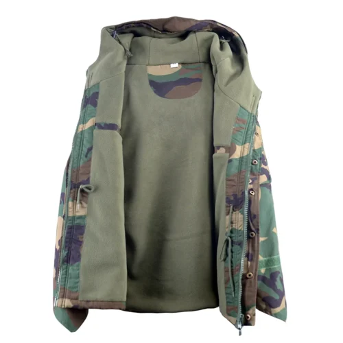 Inner fleece lining detail of tactical winter jacket, providing thermal insulation, warmth retention and comfort in cold environments.
