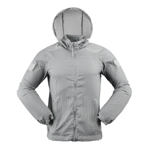 Light grey quick-dry tactical jacket designed for hot and humid environments, offering breathable performance, lightweight comfort, and a clean professional appearance for tactical and outdoor operations.