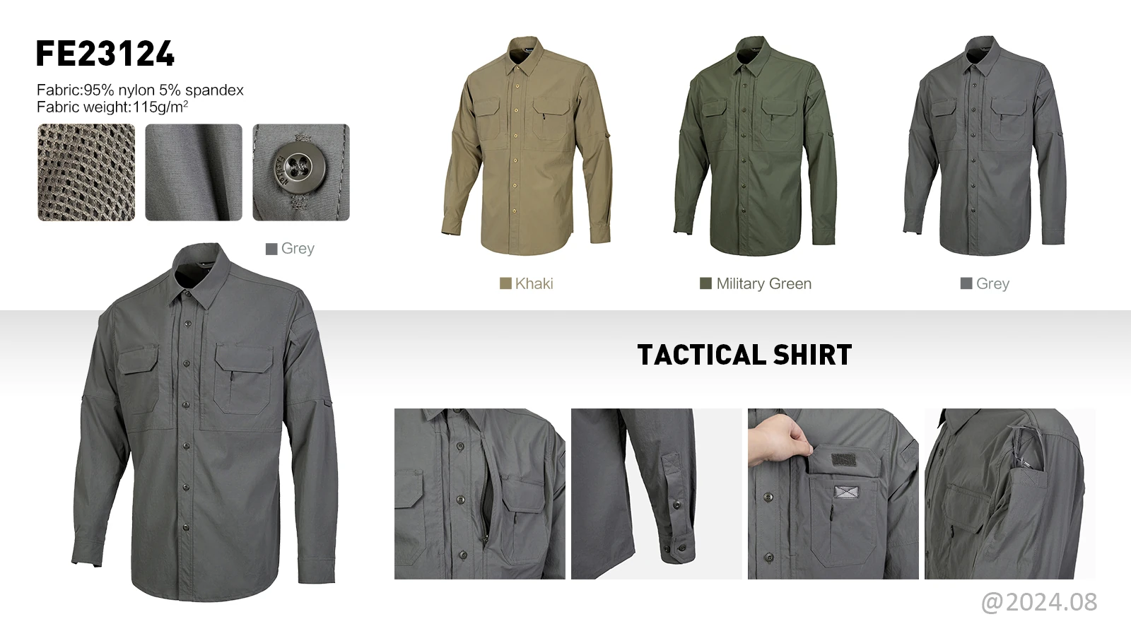 Tactical Long Sleeve Shirt Color Options – Khaki, Military Green & Grey