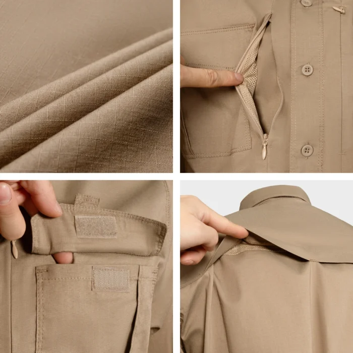 Tactical Long Sleeve Shirt Detail – Fabric Texture, Ventilation & Utility Pockets