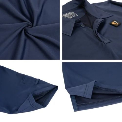 Tactical Polo Shirt detail view showing breathable fabric texture, collar construction, reinforced stitching and hem finish for tactical use.