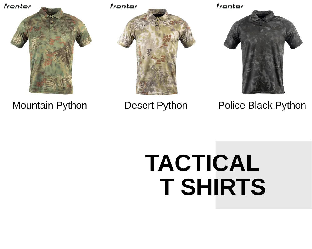 Tactical Polo Shirt available in mountain python, desert python and police black python camouflage options for bulk supply and OEM programs.
