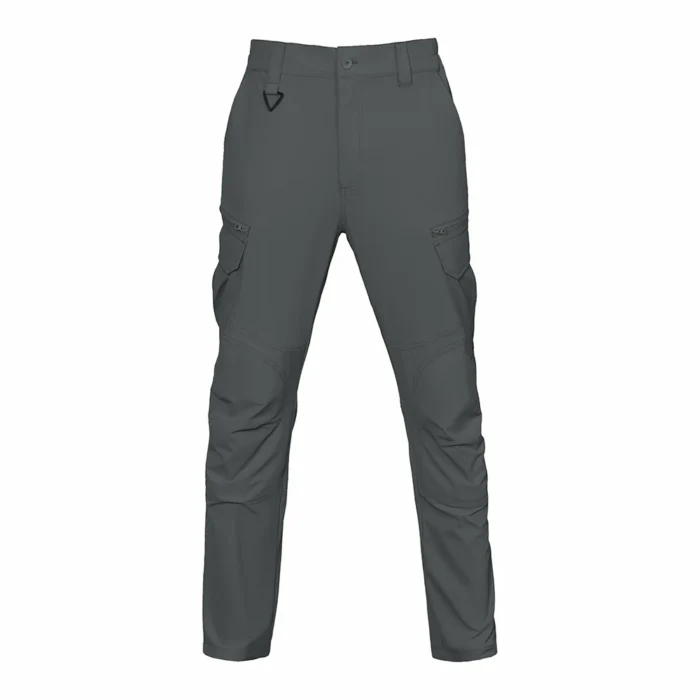 Grey lightweight tactical pants front view with clean tactical silhouette, ergonomic paneling, and durable construction designed for professional outdoor and military applications.