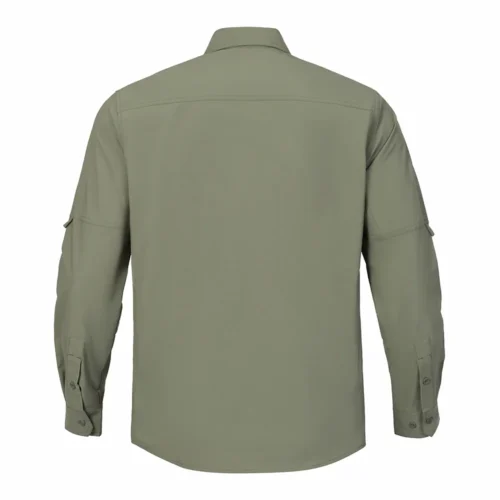 Tactical Shirt shown in green back view featuring reinforced panel construction and clean back structure for durability.