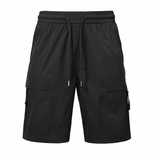 Front view of outdoor hiking shorts featuring a clean tactical silhouette, elastic waistband, and functional cargo pocket layout for hiking, trekking, and outdoor activities.