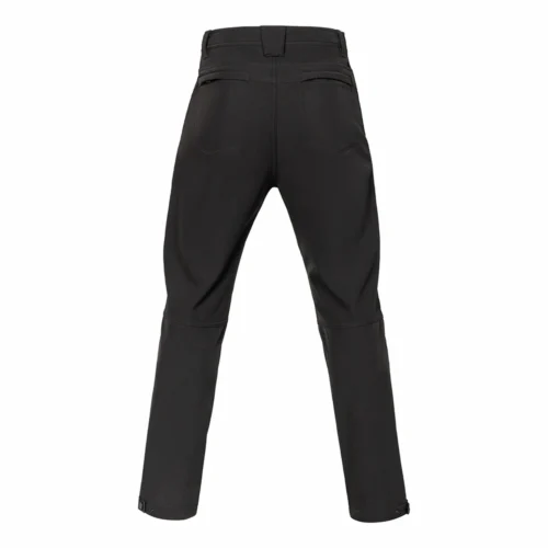 Rear view of black lightweight tactical pants featuring ergonomic cut, reinforced seat area, and clean back design for tactical, security, and outdoor duty applications.