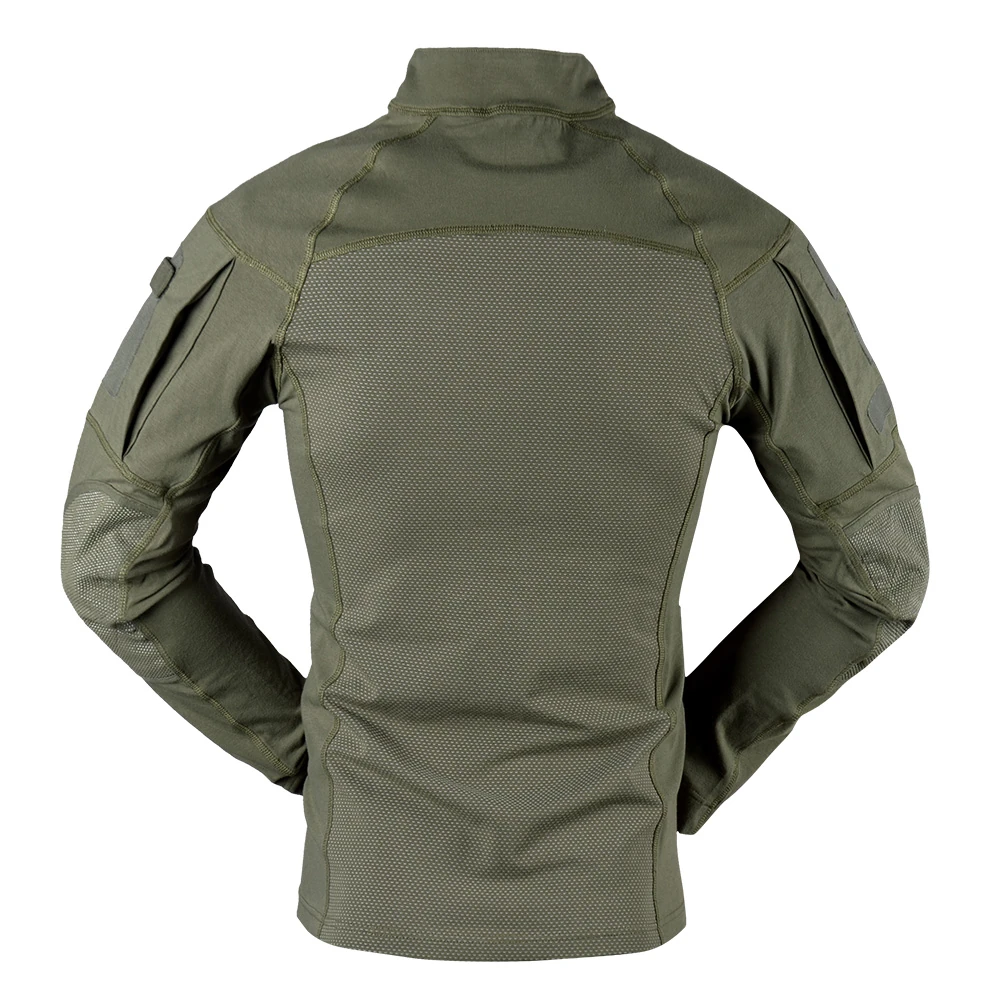 Back view showing breathable knit panel layout and ergonomic patterning for heat management and long-wear comfort in uniform manufacturing programs.