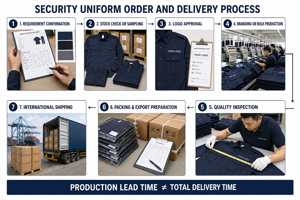 Security uniform order process from requirement confirmation to international delivery